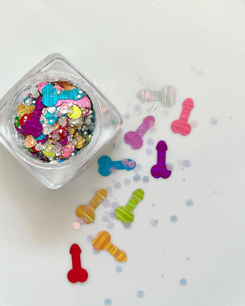 Rainbow Penis Funny Bride Bachelorette Face and Body Glitter