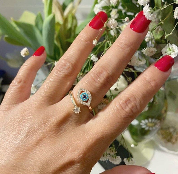 Evil Eye Ring, Greek Jewelry Ring With Eye, Protection Ring, Zircon Ring