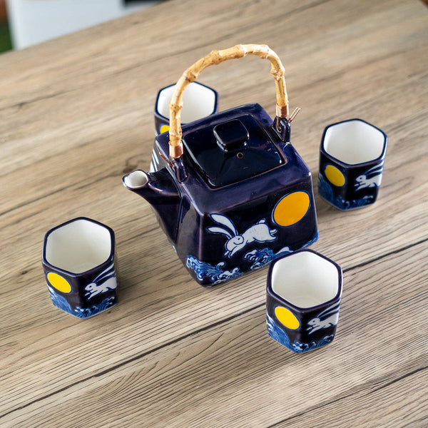 Moon Rabbit Design Tea Set 20oz Tea Pot with 4 Hexagon Cups (4/8)