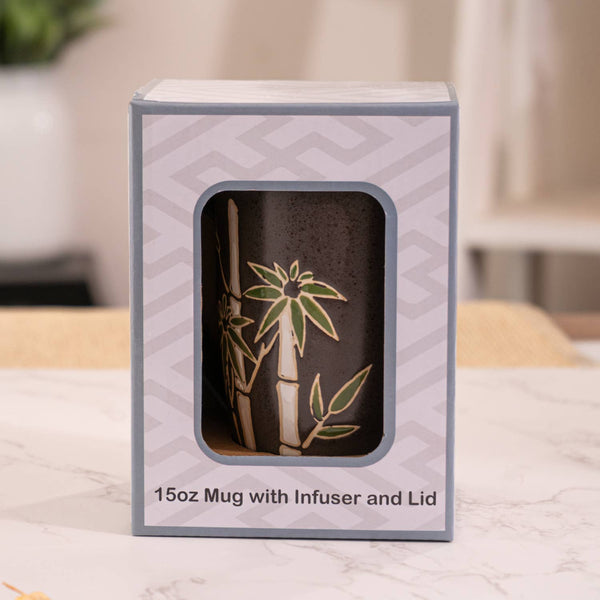 Bamboo Design 15oz Tea Mugs with Lid and Infuser