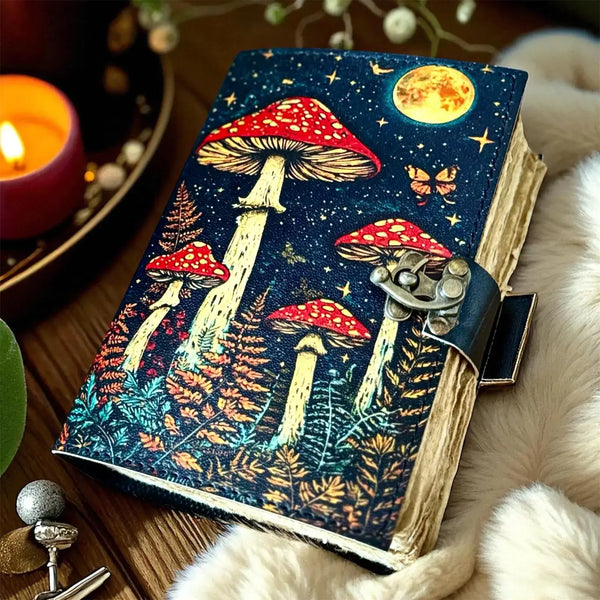 Mushroom Leather Grimoire Journal Spell Book of Shadows