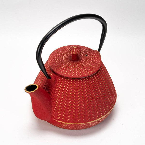 Red Chevron Design 32oz Cast Iron Tea Pot (1/8)