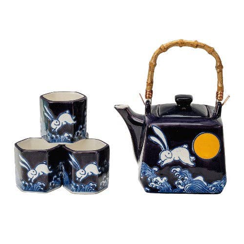 Moon Rabbit Design Tea Set 20oz Tea Pot with 4 Hexagon Cups (4/8)