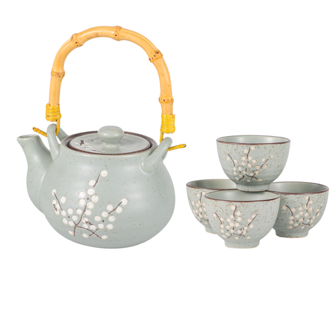 Blue Ume Plum Blossoms Tea Set 27oz Tea Pot with 4 Cups (1/12)