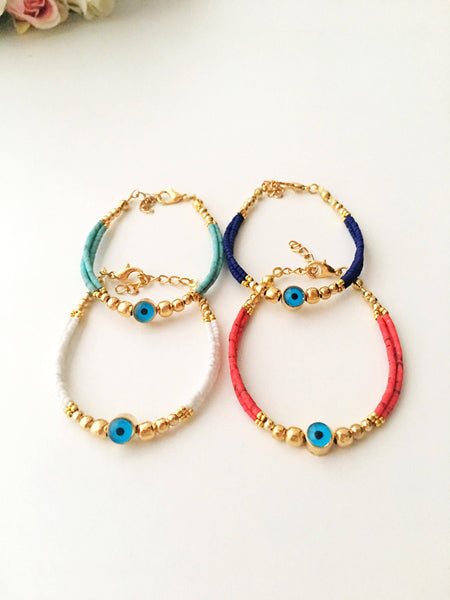 Blue Evil Eye Bracelet, Seed Beads Bracelet, Evil Eye Charm Bracelet