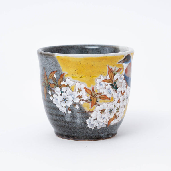 Handmade Kutani Ware Yoshidaya Cherry Bird Mug