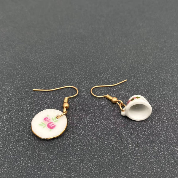 Tea Cup & Plate Creative Asymmetric Dangle Earrings
