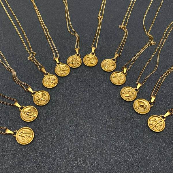 Zodiac 12 Constellation 18K Gold Plated SS Necklace - FGS