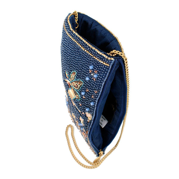 Fairy Dust and Floral Blue Beaded Crossbody Phone Bag