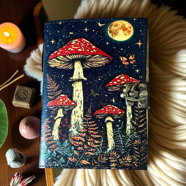 Mushroom Leather Grimoire Journal Spell Book of Shadows