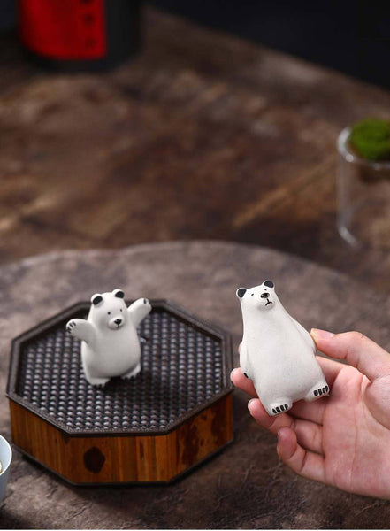 Gohobi Handmade Ceramic YiXing Clay Polar Bear Ornament Tea pet