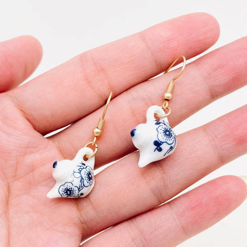 China Ceramic Teapot & Tea Cup Charm Dangle Earrings