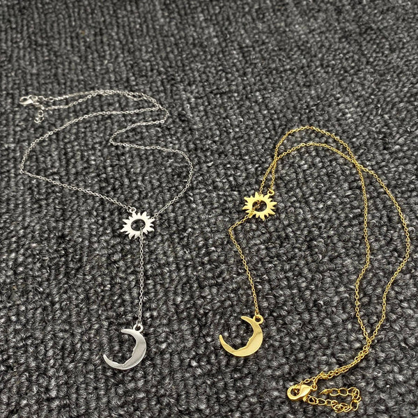 18K Gold Plated Sun Moon Lariat Necklace - MS