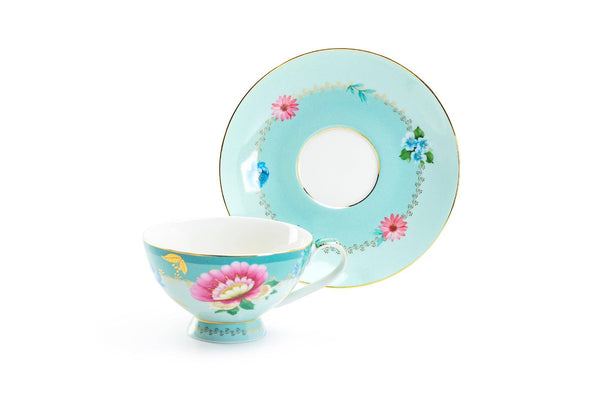 Mint Flower Garden 7oz Fine Porcelain Cup & Saucer Set of 2