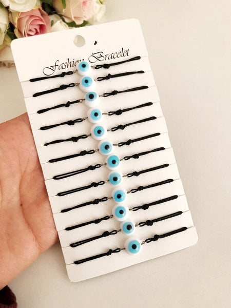 Murano Glass Evil Eye Bracelet,Blue Evil Eye Thread Bracelet: Blue / Set