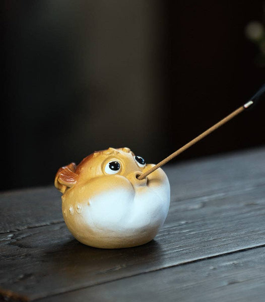 Gohobi Handmade Ceramic YiXing Clay Puffer Fish Ornament Tea