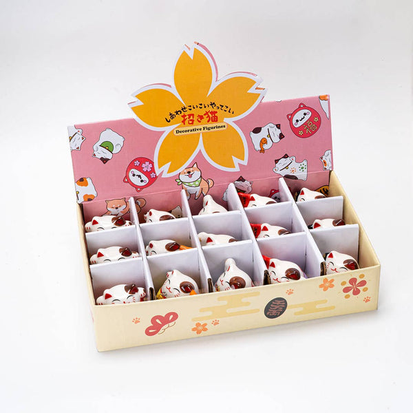 15 Piece Assortment Maneki Neko Lucky Cat Figurines 2.5 Inch (1/18)