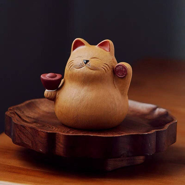Gohobi Handmade cat ornaments Tea pets ceramic YiXing clay
