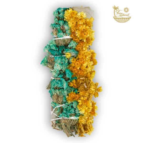 Turqoise and Yellow Sinuata Flower with White Sage Bundles