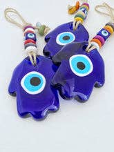 Blue Evil Eye Wall Hanging, Glass Hamsa Wall Hanging