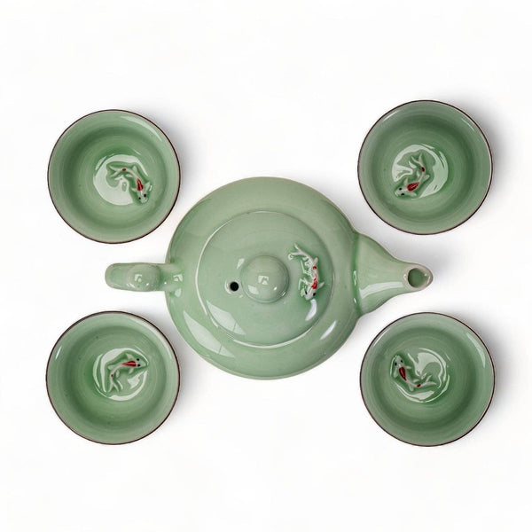 Japanese Koi Fish Kung Fu Tea Set 8oz Tea Pot with 4 Cups (1/30)