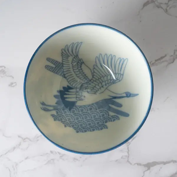 Japanese Crane Design 10oz 4.5"D x 2.5"H Porcelain Rice Bowl