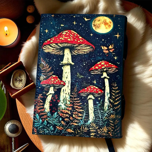 Mushroom Leather Grimoire Journal Spell Book of Shadows