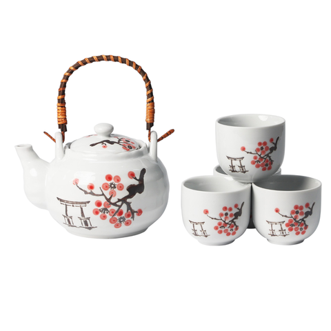 Sakura with Torii Tea Set 22oz Tea Pot with 4 Cups (1/12)