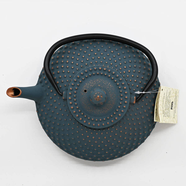 Teal Blue Hobnail Design 42oz Cast Iron Tea Pot (1/8)