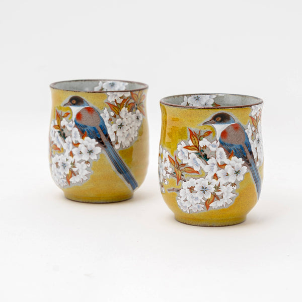 Handmade Yoshida-ya Kutani Sakura & Bird Cup Set (2 pcs)