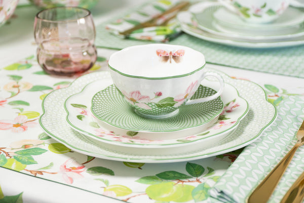 Apple Blossom Lattice Bone China Tea Cup Saucer w/ Gift Box