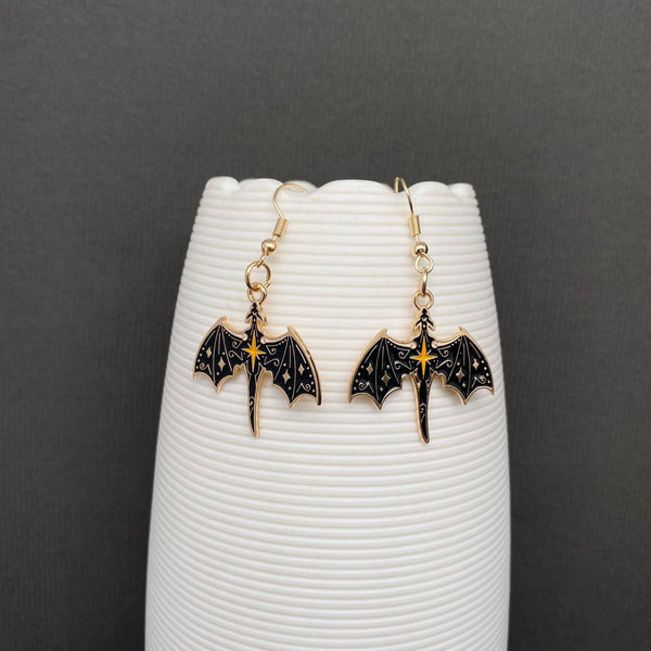 Enamel Flying Dragon Dangle Earrings