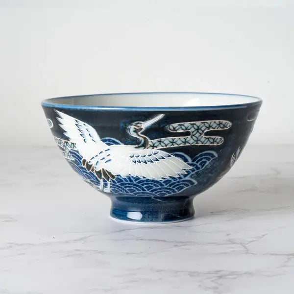 Japanese Crane Design 10oz 4.5"D x 2.5"H Porcelain Rice Bowl