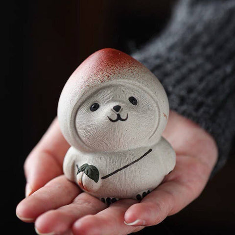 Gohobi Handmade cat ornaments peach panda Tea pets ceramic Y