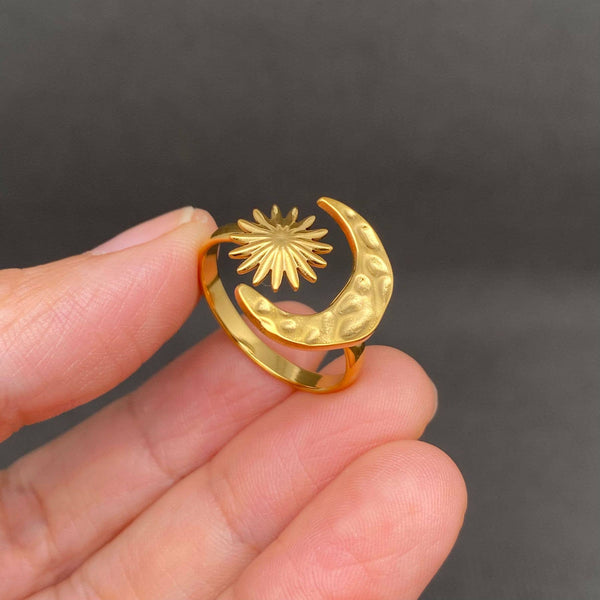 Star Moon 18K Gold Plated Stainless Steel Ring - FGS/MS