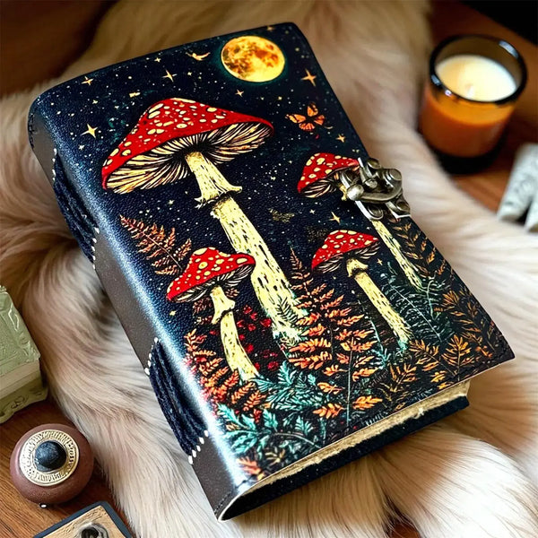 Mushroom Leather Grimoire Journal Spell Book of Shadows