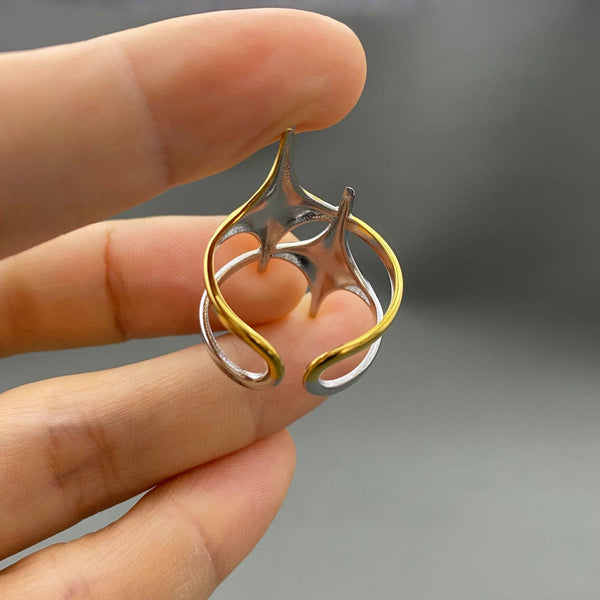 Two Tone Double Star 18K Gold Plated S.Steel Ring - FGS
