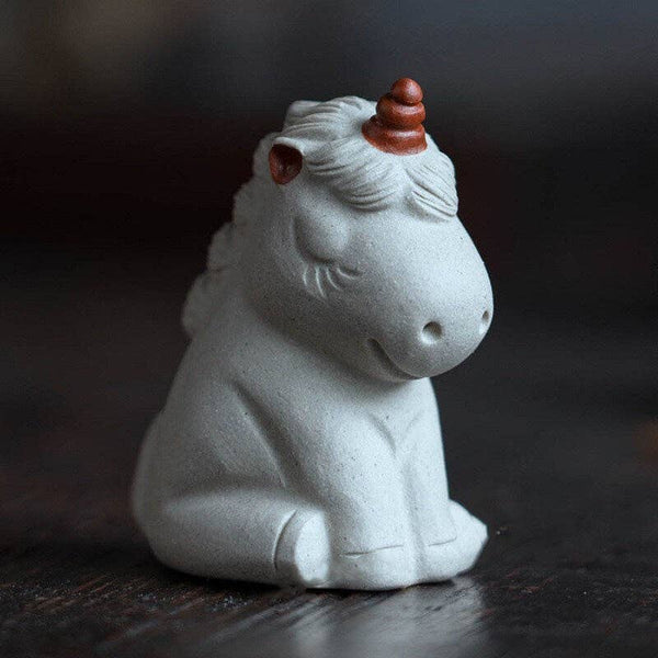 Gohobi Handmade unicorn ornaments white horse Tea pets ceram