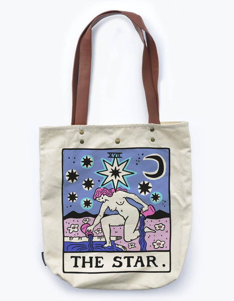 The Star Tarot Canvas Tote Bag with Vegan Leather Handles