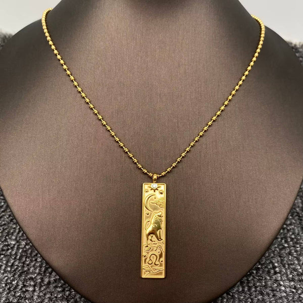 Rectangular 18K Golden SS Zodiac Signs Charm Necklace - FGS
