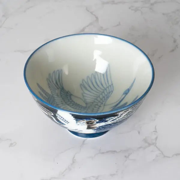 Japanese Crane Design 10oz 4.5"D x 2.5"H Porcelain Rice Bowl