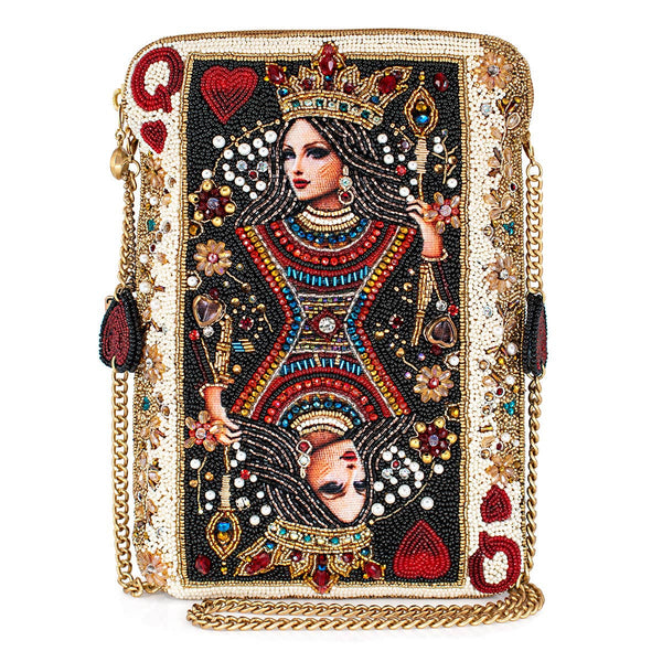 The Queen Beaded Queen Playing Card Mini Crossbody Clutch