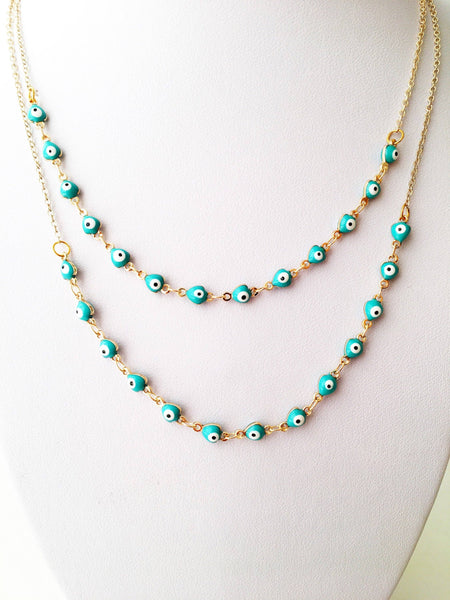 Evil Eye Necklace, Evil Eye Bead Necklace, Tiny Evil Eye Charms, Blue Evil Eye Necklace