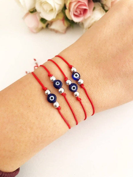 Evil Eye Bead Bracelet, Adjustable Red String Bracelet, Turkish Evil Eye