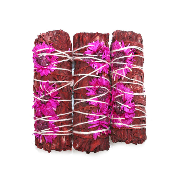 Dragon's Blood Sage Smudge, Fuchsia Floral - Love (4 in.)