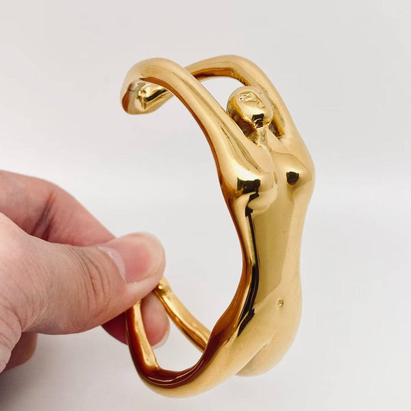 Woman Body 18K Gold Plated Stainless Steel Cuff Bangle - FGS