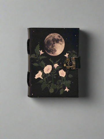 Sacred Datura Moon Journal |  Leather Journal | Blank Vintage Notebook