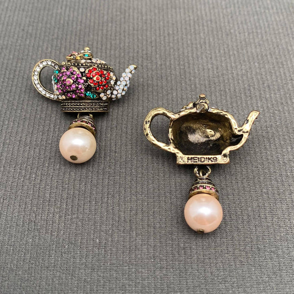 Vintage Rhinestones Inlaid Teapot Earrings