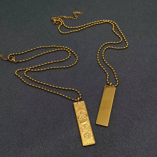 Rectangular 18K Golden SS Zodiac Signs Charm Necklace - FGS