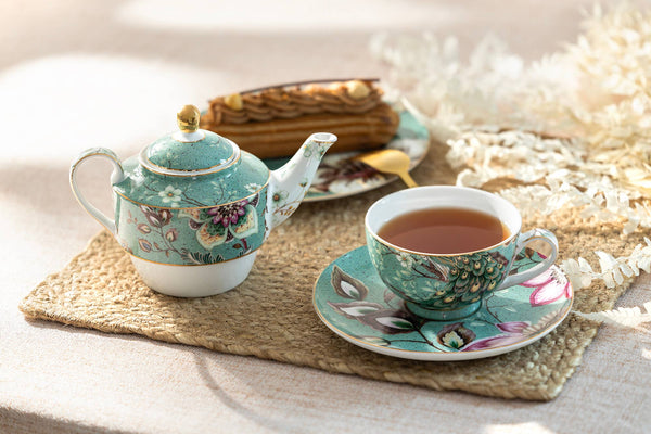 Peacock Lotus Garden Green Fine Porcelain Tea For One Set